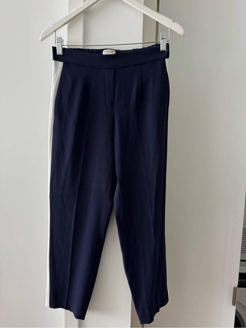 Babaton Conan Navy Cropped Trousers with White Stripes